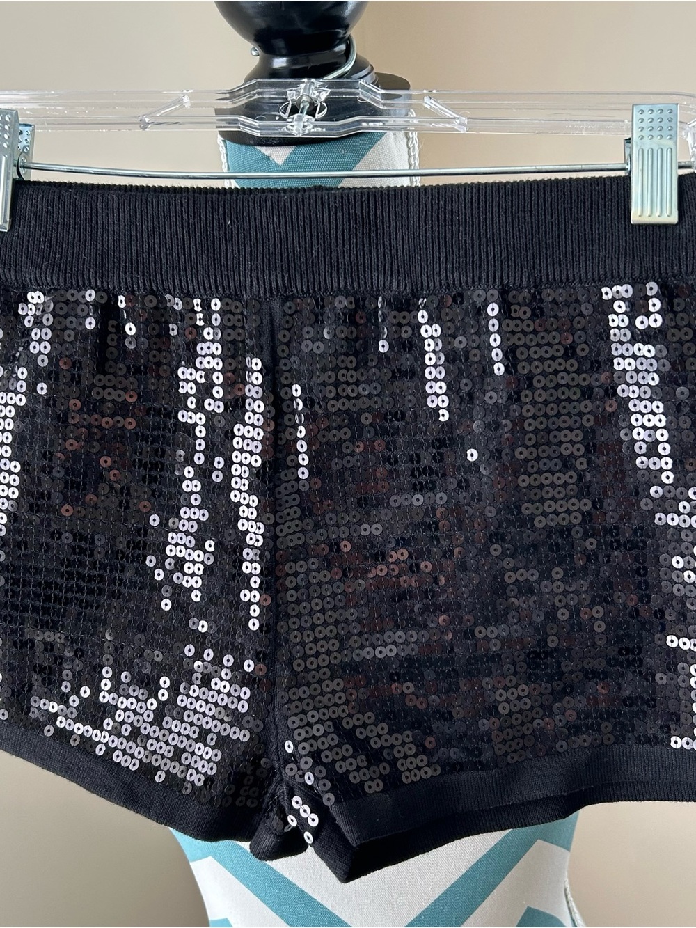 Forever 21 Black Sequin Bike Shorts with Ribbed Waistband